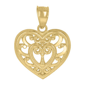 10kt 10k Yellow Gold Womens Filigree Heart Love Charm Pendant